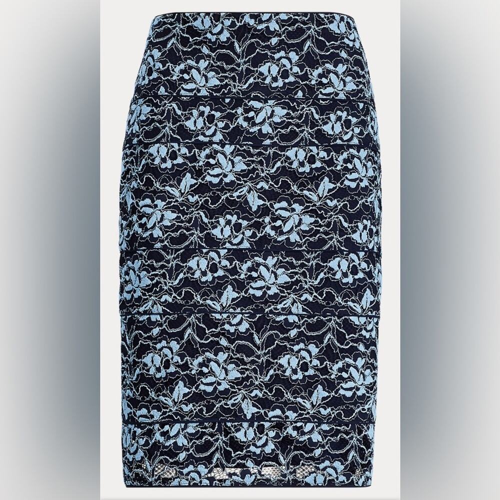 Ralph Lauren Chic Blue Scalloped Lace Pencil Skirt size 12